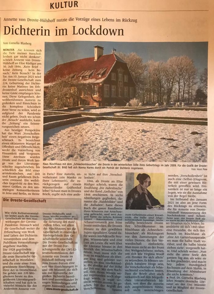 Dichterin im Lockdown. Artikel in der WN vom 09.01.2021.